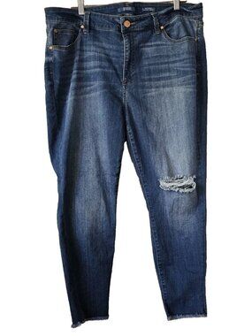 Revery Mid Rise Skinny Crop Ankle Stretch Blue Jeans Size 20W Distressed Women's